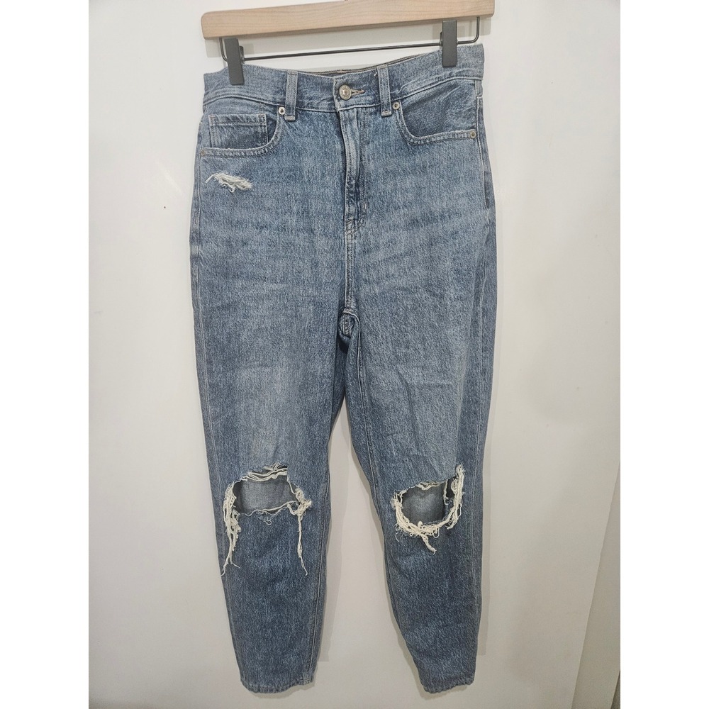 American Eagle Relaxed Mom Jeans Medium Wash Distressed Denim Size 2 Regular